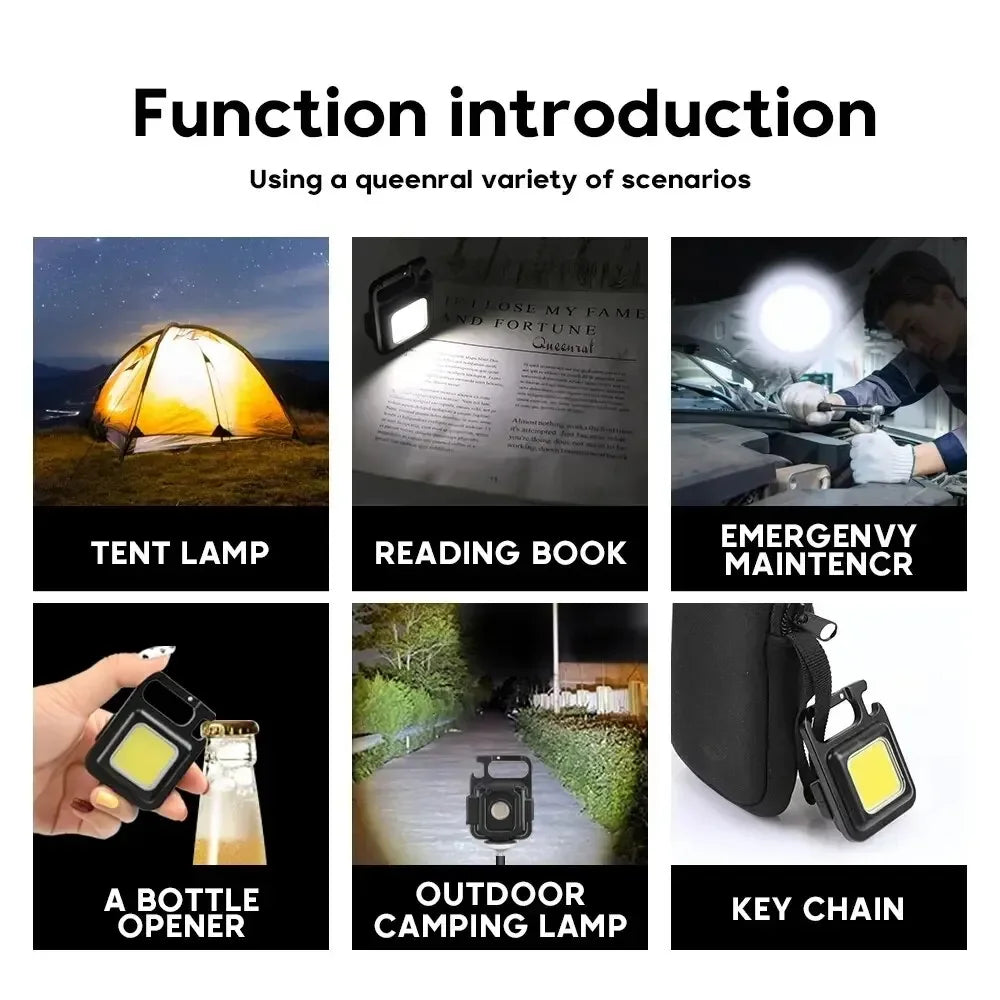 Mini LED Flashlight Keychain Multifunctional Portable COB Camping Lamps USB Charging Work Lights Outdoor Fishing Hiking Lanterna